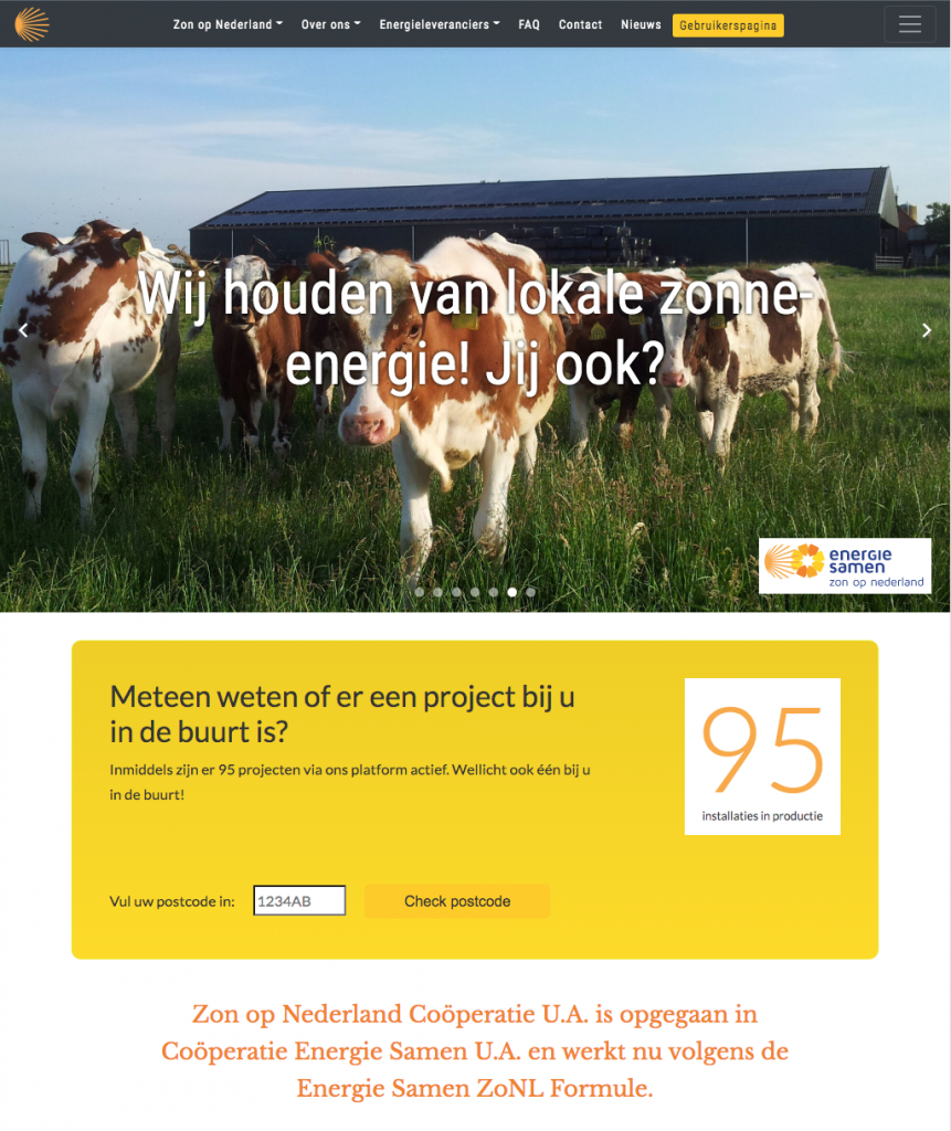 Voorpagina website zonopnederland.nl